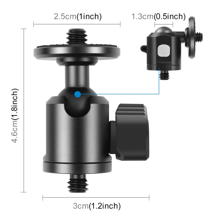 PULUZ 1/4 inch Outer Screw Metal Tripod Ball Head Adapter with Knob Lock