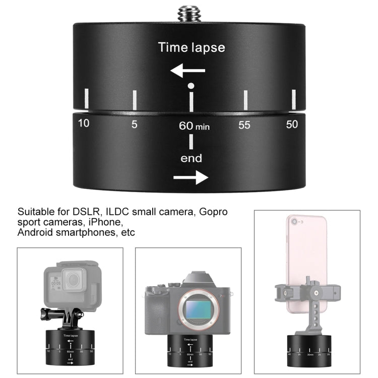 PULUZ 360 Degrees Panning Rotation 60 Minutes Time Lapse Stabilizer Tripod Head Adapter for GoPro HERO12 Black /11 Black /10 Black / 9 Black /8 Black / HERO7 /6 /5 /5 Session /4 Session /4 /3+ /3 /2 /1, Xiaoyi and Other Action Cameras