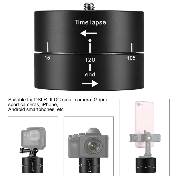 PULUZ 360 Degrees Panning Rotation 120 Minutes Time Lapse Stabilizer Tripod Head Adapter for GoPro HERO12 Black /11 Black /10 Black / 9 Black /8 Black / HERO7 /6 /5 /5 Session /4 Session /4 /3+ /3 /2 /1, Xiaoyi and Other Action Cameras