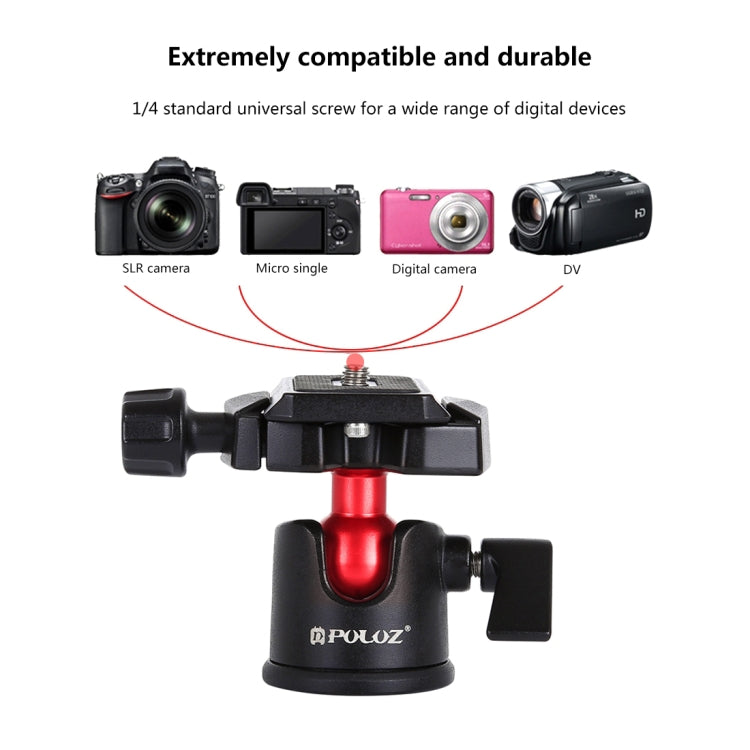 PULUZ 360 Degree Rotation Panoramic Metal Ball Head with Quick Release Plate for DSLR & Digital Cameras