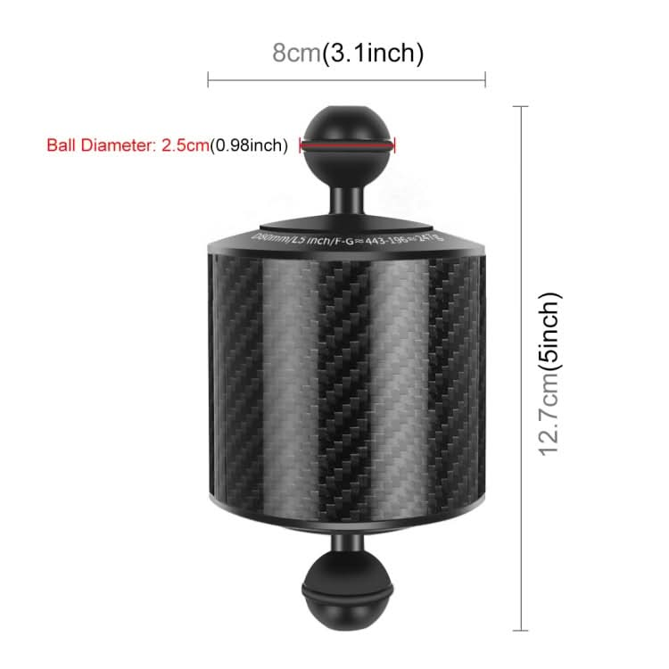 PULUZ 6.1 inch 15.5cm Length 80mm Diameter Dual Balls Carbon Fiber Floating Arm, Ball Diameter: 25mm, Buoyancy: 400g Phone My Store