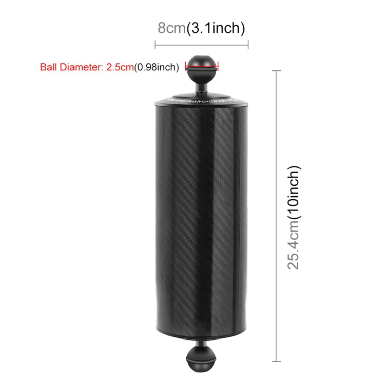 PULUZ 10.82 inch 27.5cm Length 80mm Diameter Dual Balls Carbon Fiber Floating Arm, Ball Diameter: 25mm, Buoyancy: 800g