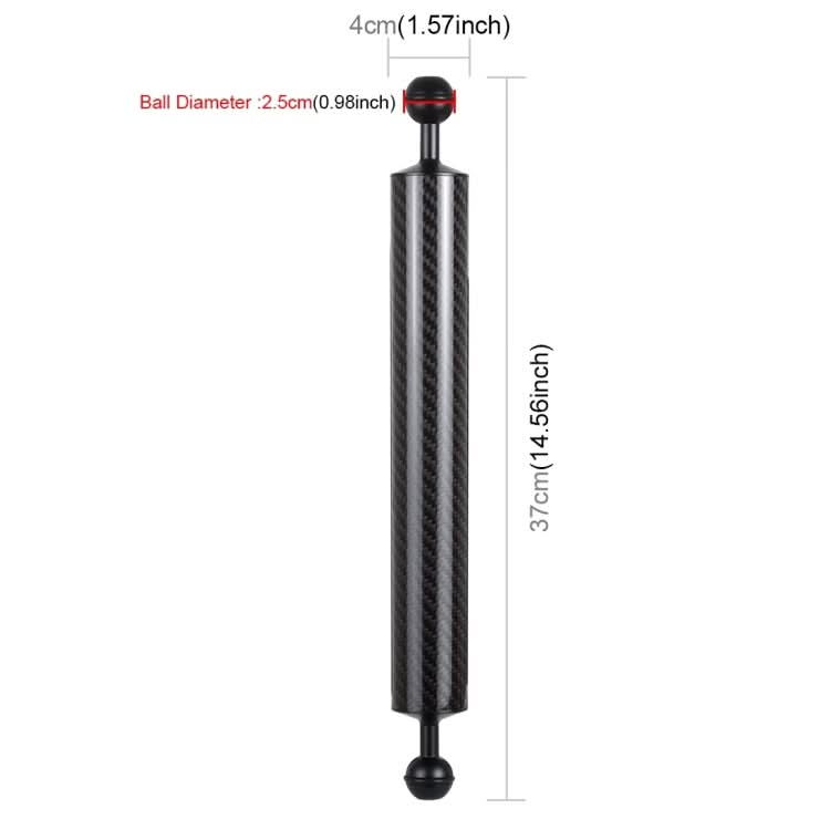 PULUZ 14.56 inch 37cm Length 40mm Diameter Dual Balls Carbon Fiber Floating Arm, Ball Diameter: 25mm, Buoyancy: 300g My Store