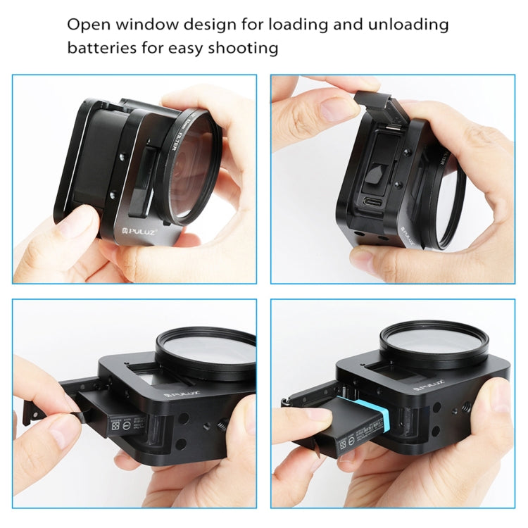 PULUZ Housing Shell CNC Aluminum Alloy Protective Cage with Insurance Frame & 52mm UV Lens for GoPro HERO8 Black My Store