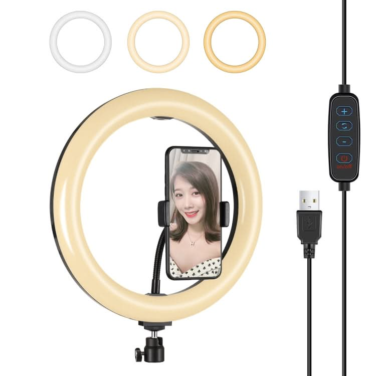 PULUZ 10.2 inch 26cm USB 3 Modes Dimmable LED Ring Vlogging Selfie Beauty Photography Video Lights with Tripod Ball Head & Phone Clamp My Store