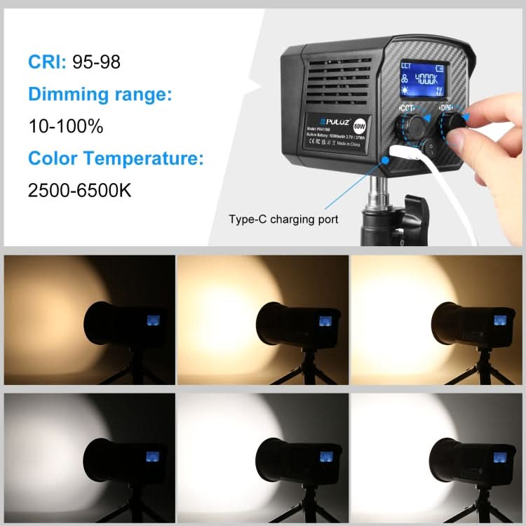 PULUZ 60W Studio Video Light 2500K-6500K Dual Color Temperature Professional Photography Fill Light My Store