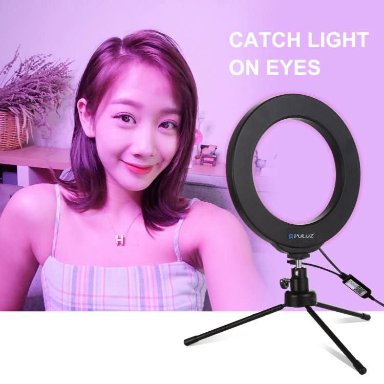 PULUZ 6.2 inch 16cm USB RGBW Dimmable LED Ring Vlogging Photography Video Lights  with Cold Shoe Tripod Ball Head & Remote Control My Store