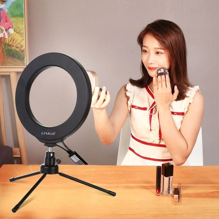 PULUZ 6.2 inch 16cm USB RGBW Dimmable LED Ring Vlogging Photography Video Lights  with Cold Shoe Tripod Ball Head & Remote Control My Store