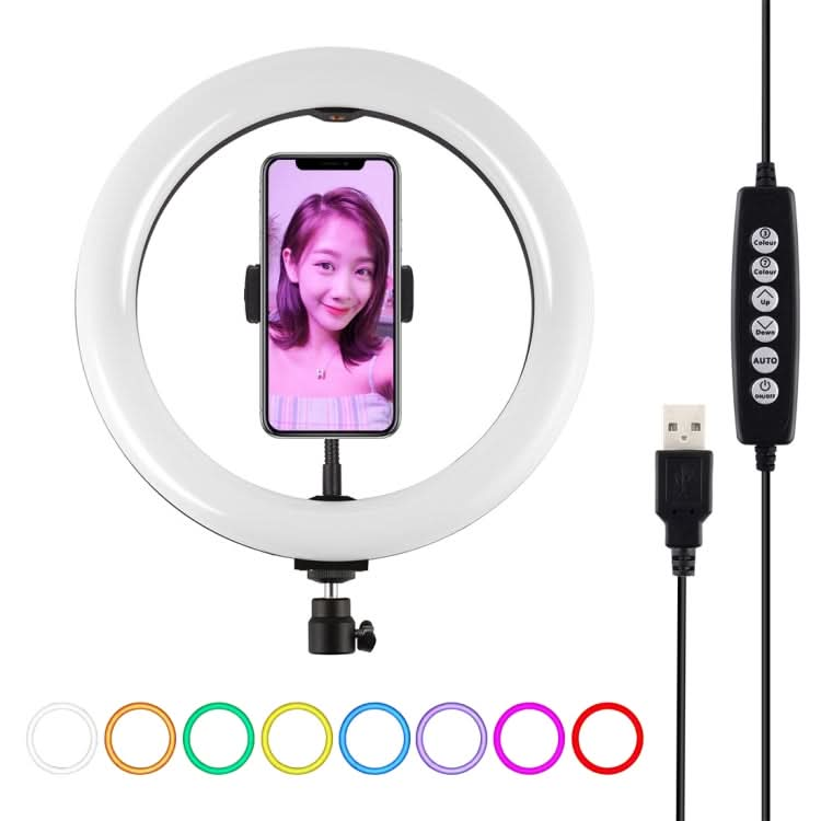 PULUZ 10.2 inch 26cm USB 10 Modes 8 Colors RGBW Dimmable LED Ring Vlogging Photography Video Lights with Cold Shoe Tripod Ball Head & Phone Clamp My Store