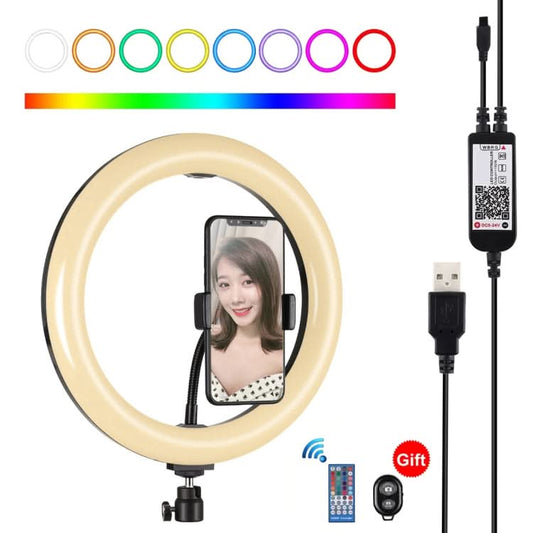 PULUZ 10.2 inch 26cm Curved Surface USB RGBW Dimmable LED Ring Vlogging Photography Video Lights with Tripod Ball Head & Remote Control & Phone Clamp My Store