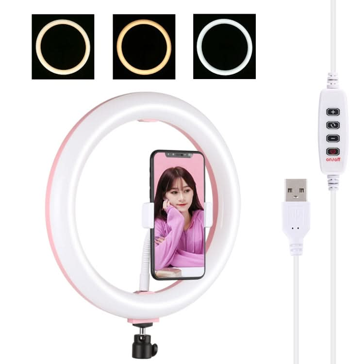 PULUZ 10.2 inch 26cm USB 3 Modes Dimmable Dual Color Temperature LED Curved Diffuse Light Ring Vlogging Selfie Photography Video Lights with Phone Clamp My Store