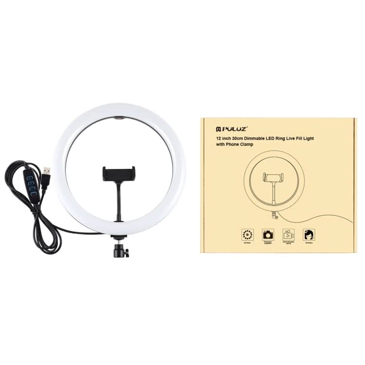 PULUZ 11.8 inch 30cm USB 3 Modes Dimmable Dual Color Temperature LED Curved Diffuse Light Ring Vlogging Selfie Photography Video Lights with Phone Clamp My Store