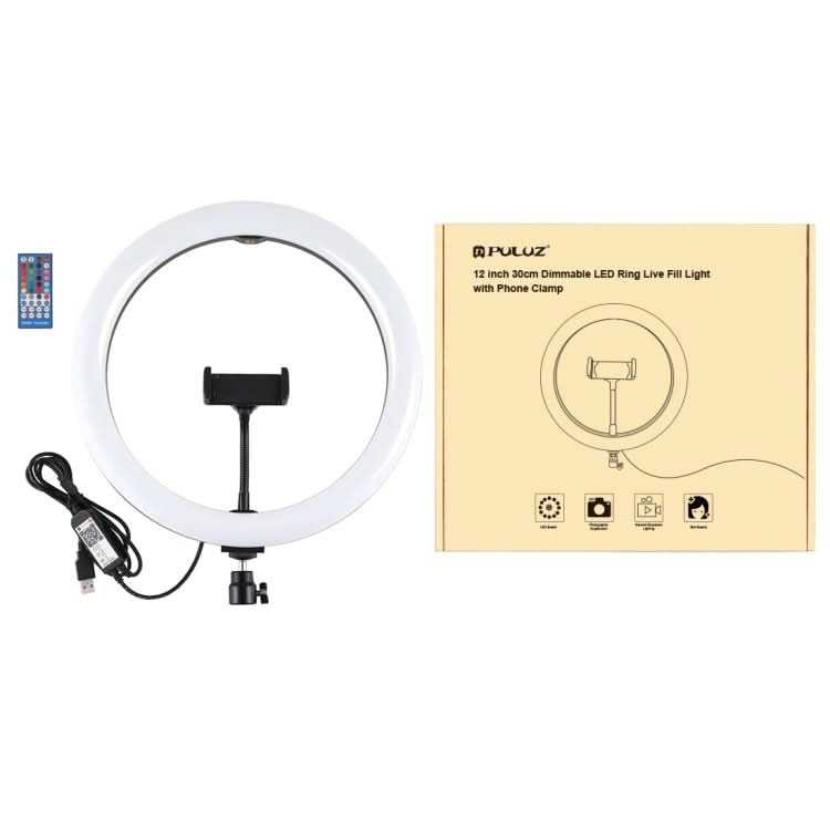 PULUZ 11.8 inch 30cm RGB Dimmable LED Dual Color Temperature LED Curved Diffuse Light Ring Vlogging Selfie Photography Video Lights with  Tripod Ball Head & Phone Clamp & Remote Control My Store