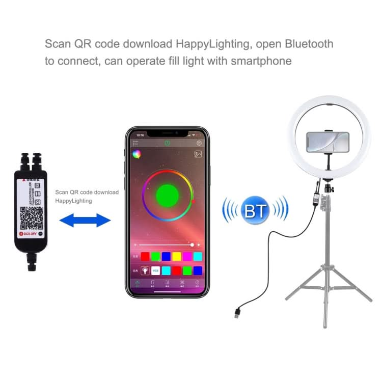 PULUZ 11.8 inch 30cm RGB Dimmable LED Dual Color Temperature LED Curved Diffuse Light Ring Vlogging Selfie Photography Video Lights with  Tripod Ball Head & Phone Clamp & Remote Control My Store