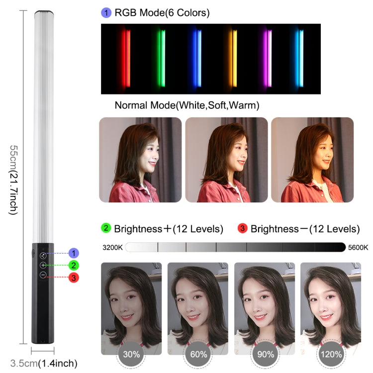 PULUZ RGB Colorful Photo LED Stick Adjustable Color Temperature Handheld LED Fill Light with Remote Control My Store