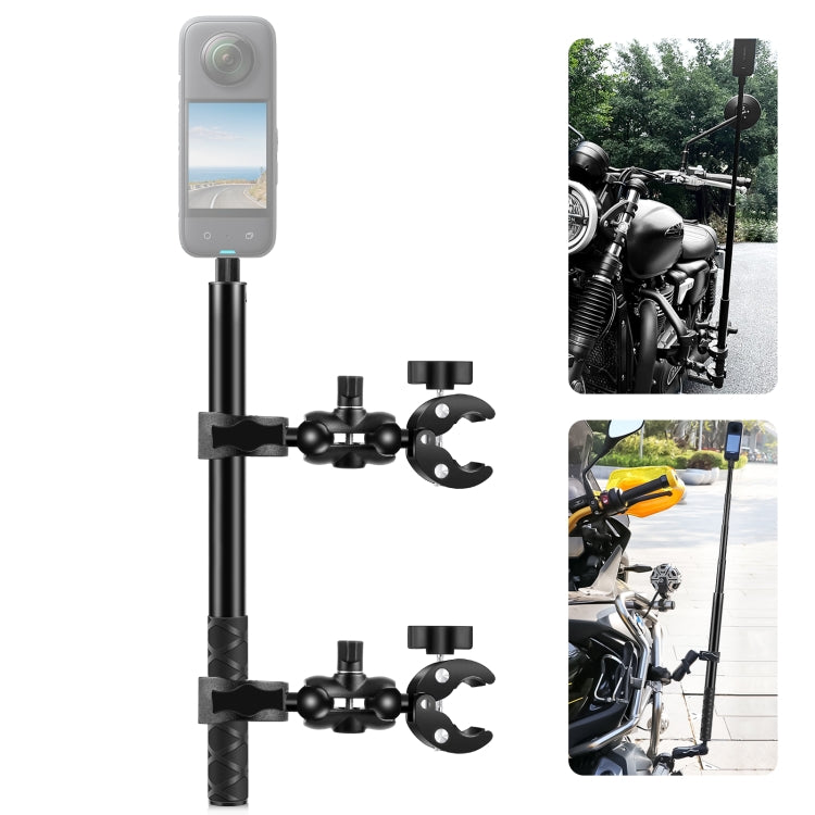 PULUZ Motorcycle Double Dual-heads Crabs Clamps Handlebar Fixed Mount 150cm Selfie Stick