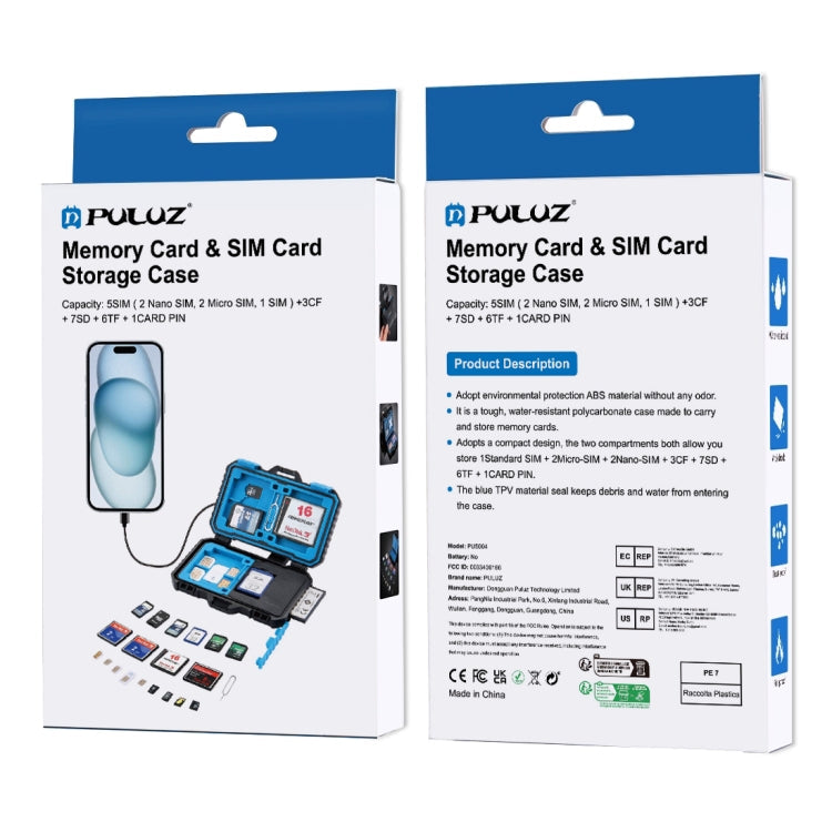 PULUZ Card Reader + 22 in 1 Memory Card Case for 1Standard SIM + 2Micro-SIM + 2Nano-SIM + 3CF + 7SD + 6TF + 1CARD PIN My Store