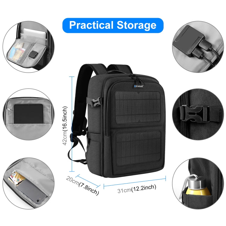 PULUZ Solar Power Outdoor Portable Camera Dual Shoulders Backpack Laptop Bag