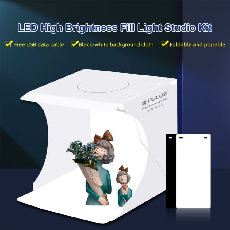 PULUZ 20cm Folding Portable 550LM Light Photo Lighting Studio Shooting Tent Box Kit with 2 Colors Backdrops (Black, White), Unfold Size: 24cm x 23cm x 23cm My Store