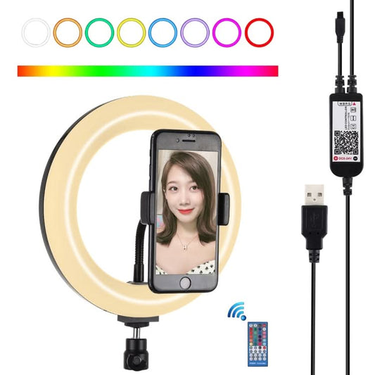 PULUZ 7.9 inch 20cm USB RGB Dimmable LED Dual Color Temperature LED Curved Light Ring Vlogging Selfie Photography Video Lights with Phone Clamp My Store