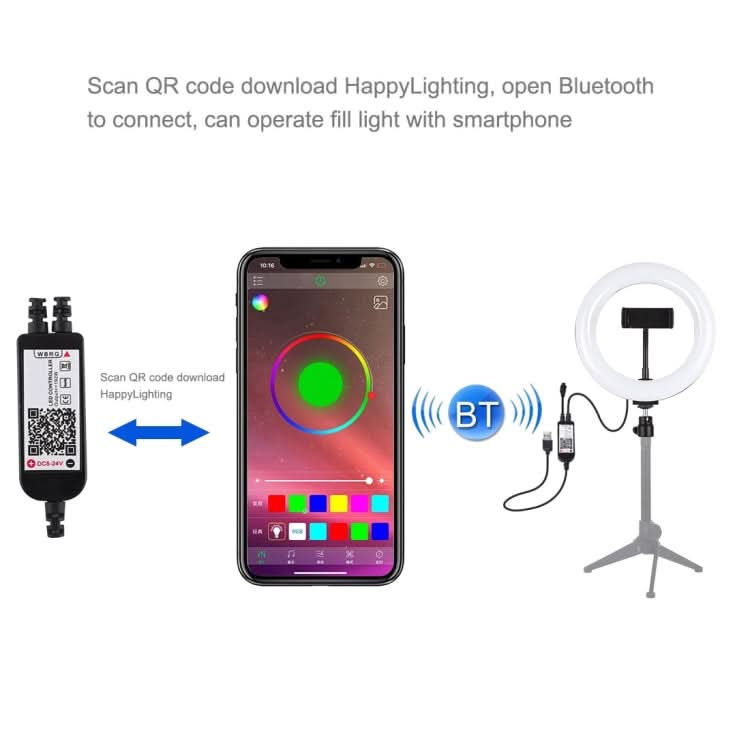 PULUZ 7.9 inch 20cm USB RGB Dimmable LED Dual Color Temperature LED Curved Light Ring Vlogging Selfie Photography Video Lights with Phone Clamp My Store