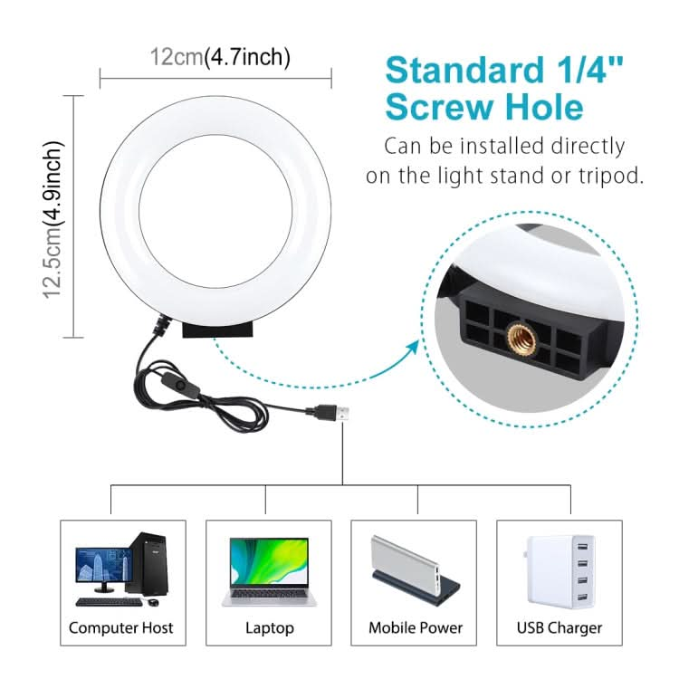 PULUZ 4.7 inch 12cm Curved Surface USB White Light LED Ring Selfie Beauty Vlogging Photography Video Lights My Store