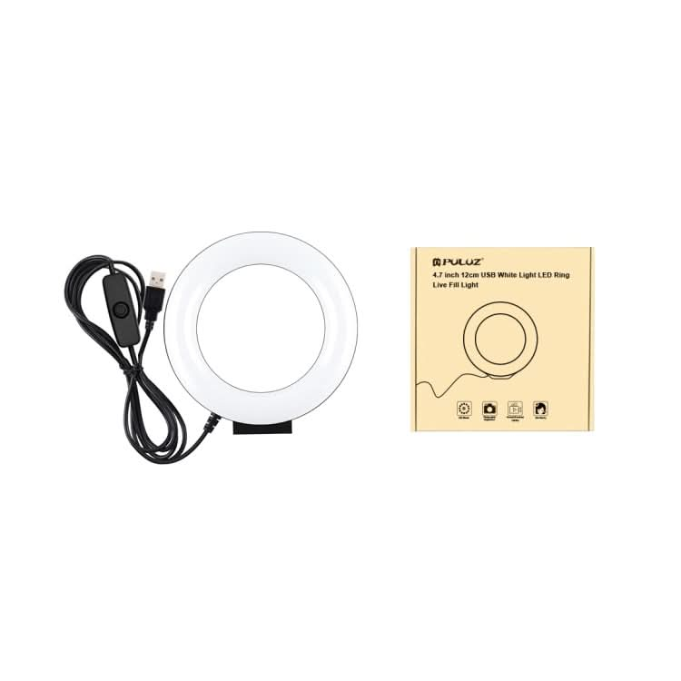 PULUZ 4.7 inch 12cm Curved Surface USB White Light LED Ring Selfie Beauty Vlogging Photography Video Lights My Store