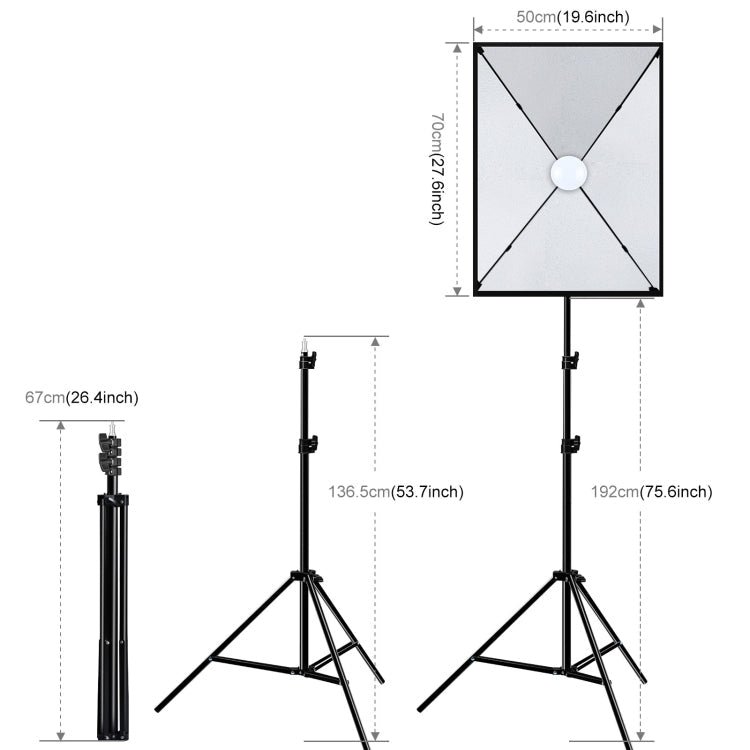 PULUZ 50x70cm Studio Softbox + 2m Tripod Mount + Single E27 30W 5700K White Light LED Bulb Photography Kit My Store