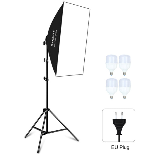 PULUZ 50x70cm Studio Softbox + 2m Tripod Mount + 4 x E27 24W 5700K White Light LED Light Bulb Photography Lighting Kit