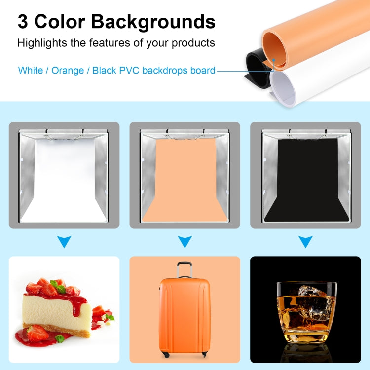 PULUZ 80cm Folding Portable 80W 9050LM White Light Photo Lighting Studio Shooting Tent Box Kit with 3 Colors (Black, White, Orange) Backdrops