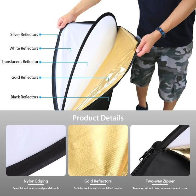 PULUZ 110cm 5 in 1 (Silver / Translucent / Gold / White / Black) Folding Photo Studio Reflector Board My Store