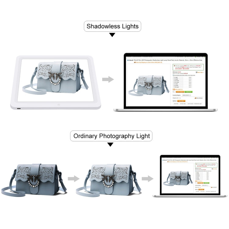 PULUZ Mini LED Photography Shadowless Light Lamp Panel Pad + Studio Shooting Tent Box, Acrylic Material, 20cm x 20cm Effective Area My Store