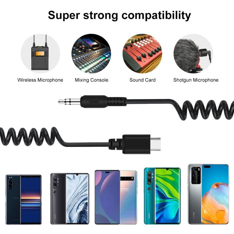 PULUZ 3.5mm TRRS Male to Type-C / USB-C Male Live Microphone Audio Adapter Spring Coiled Cable for Samsung, Huawei and Smartphones, Cable Stretching to 100cm My Store