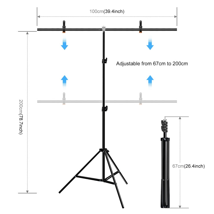 PULUZ 1x2m T-Shape Photo Studio Background Support Stand Backdrop Crossbar Bracket Kit with Clips My Store