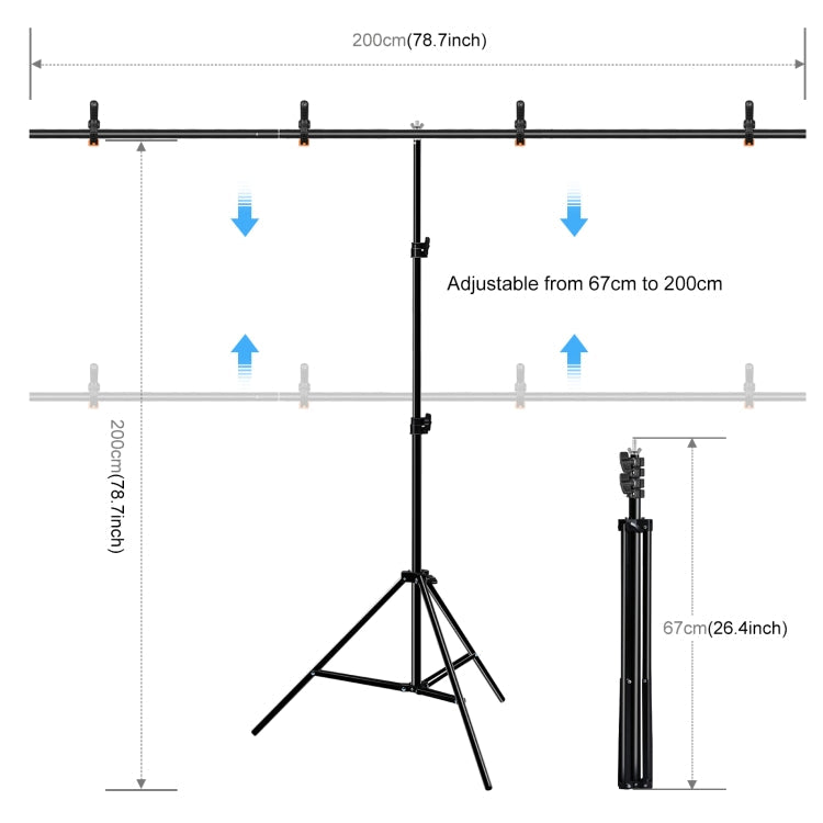 PULUZ 2x2m T-Shape Photo Studio Background Support Stand Backdrop Crossbar Bracket Kit with Clips My Store