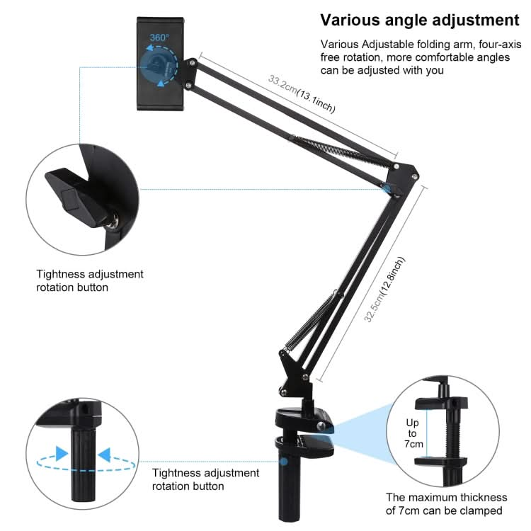 PULUZ  Live Broadcast Desktop Arm Stand Suspension Clamp Holder with Tablet PC Clamp My Store