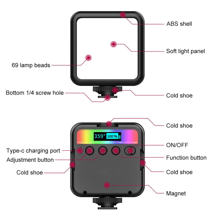 PULUZ Pocket 2500-9000K+RGB полноцветный заполняющий светодиодный светильник для ручной камеры