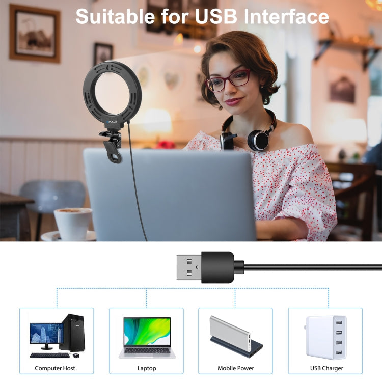 PULUZ 4.7 inch 12cm Ring Selfie Light 3 Modes USB Dimmable Dual Color Temperature LED Curved Vlogging Photography Video Lights with Monitor Clip Holder My Store