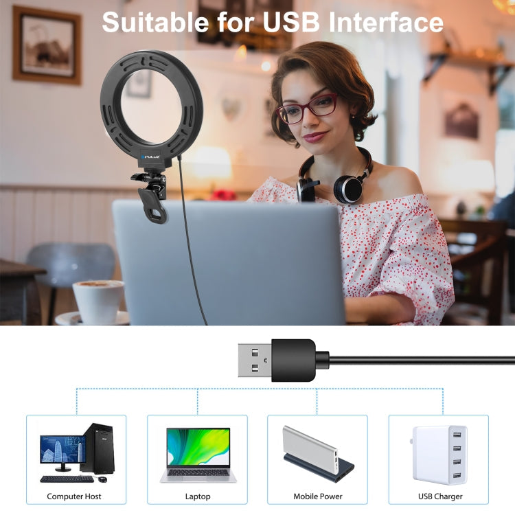 PULUZ 6.2 inch 16cm Ring Selfie Light 3 Modes USB Dimmable Dual Color Temperature LED Curved Vlogging Photography Video Lights with Monitor Clip Holder My Store