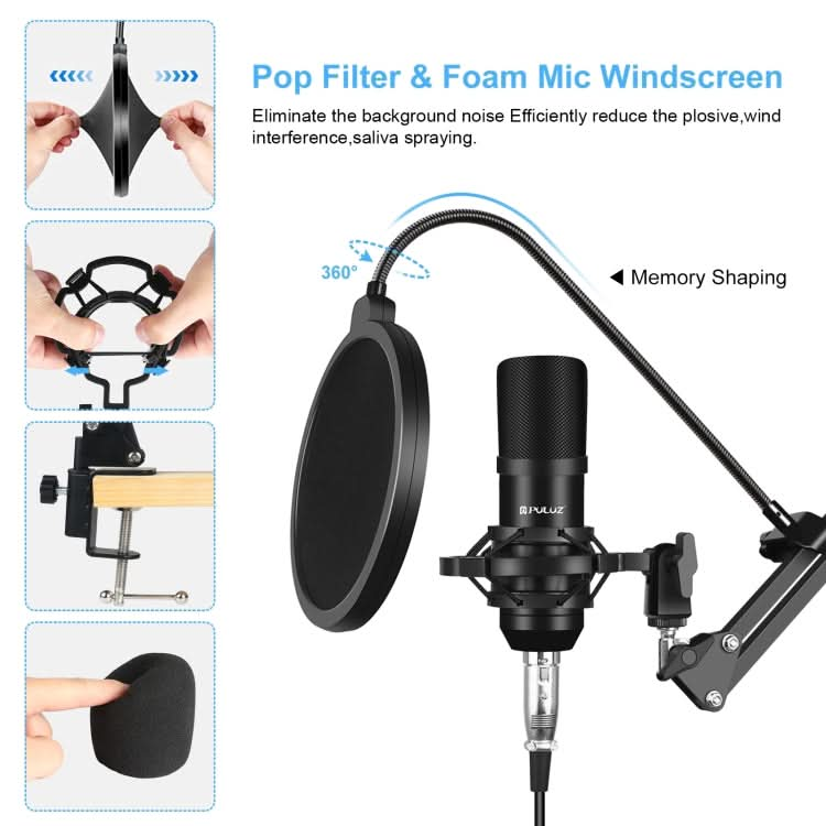 PULUZ Studio Broadcast Professional Singing Microphone Kits with Suspension Scissor Arm & Metal Shock Mount & USB Sound Card My Store