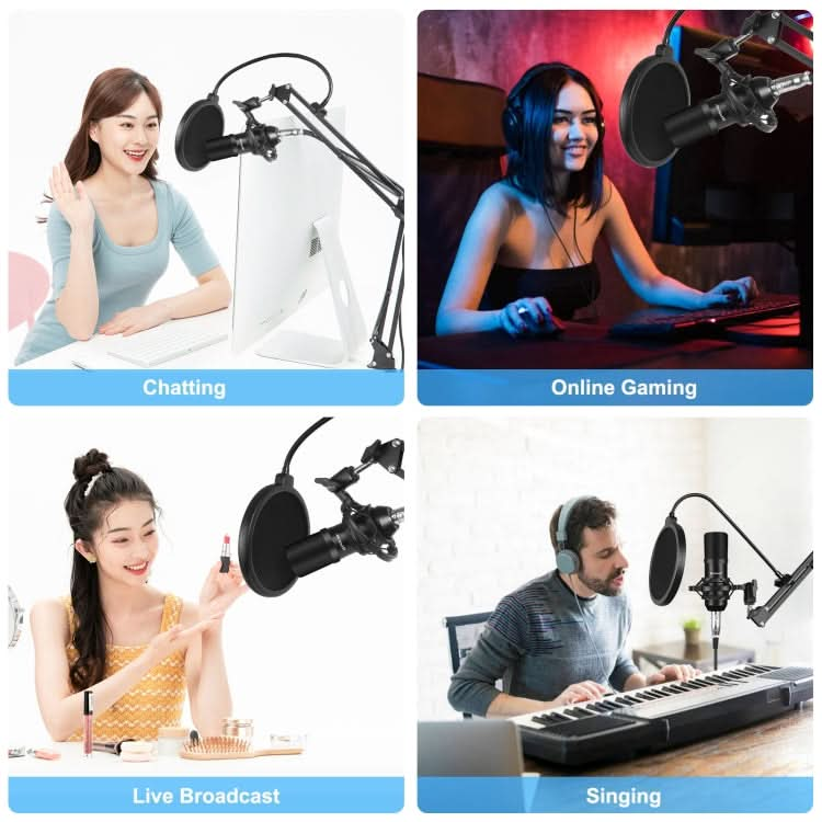 PULUZ Studio Broadcast Professional Singing Microphone Kits with Suspension Scissor Arm & Metal Shock Mount & USB Sound Card My Store