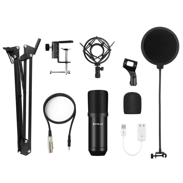 PULUZ Studio Broadcast Professional Singing Microphone Kits with Suspension Scissor Arm & Metal Shock Mount & USB Sound Card My Store