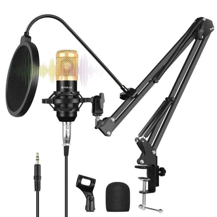 PULUZ Studio Broadcast Professional Singing Microphone Kits with Suspension Scissor Arm & Metal Shock Mount & USB Sound Card My Store