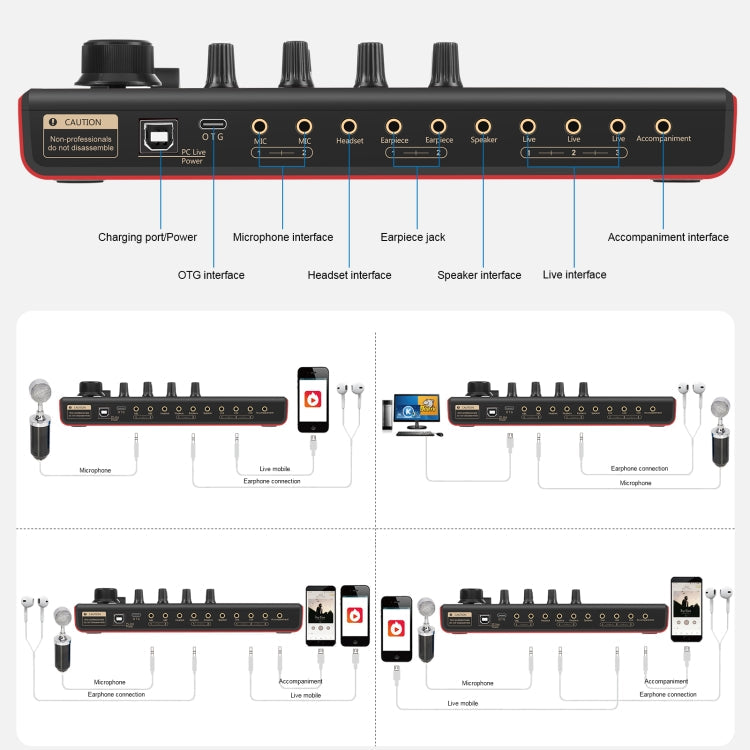 PULUZ Phantom Power OTG Lossless Live Sound Card Recording Sound Mixer, English Version