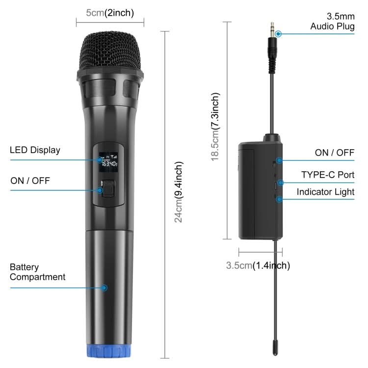 PULUZ UHF Wireless Dynamic Microphone with LED Display My Store