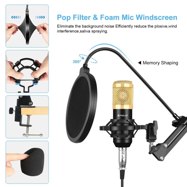 PULUZ Condenser Microphone Studio Broadcast Professional Singing Microphone Kits with Suspension Scissor Arm & Metal Shock Mount & USB Sound Card, Power By 48V My Store