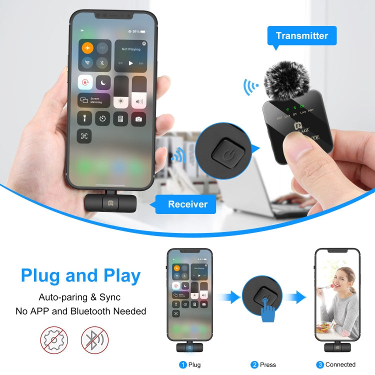 PULUZ Wireless Lavalier Microphone for iPhone / iPad, 8-Pin Receiver Reluova