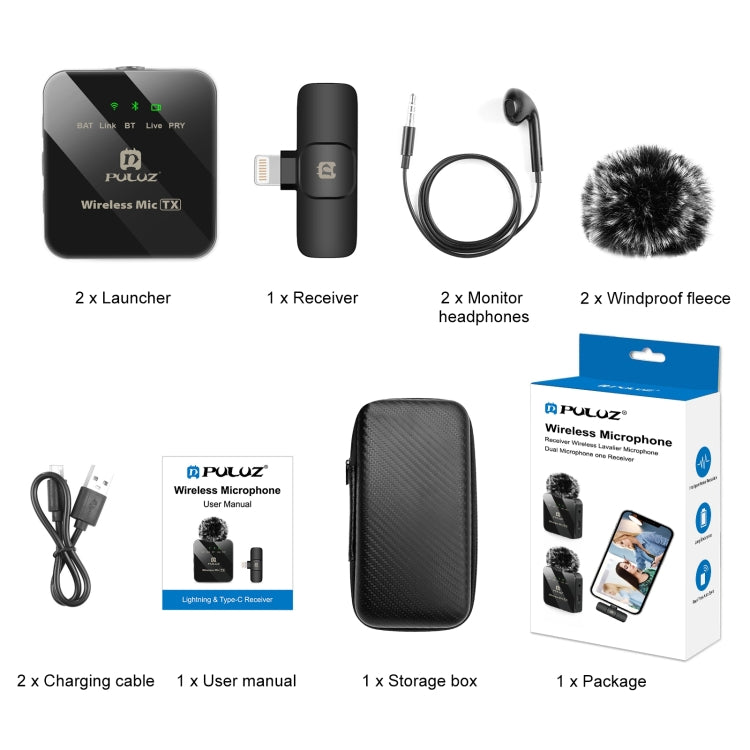 PULUZ Wireless Lavalier Microphone for iPhone / iPad, 8-Pin Receiver and Dual Microphones Reluova