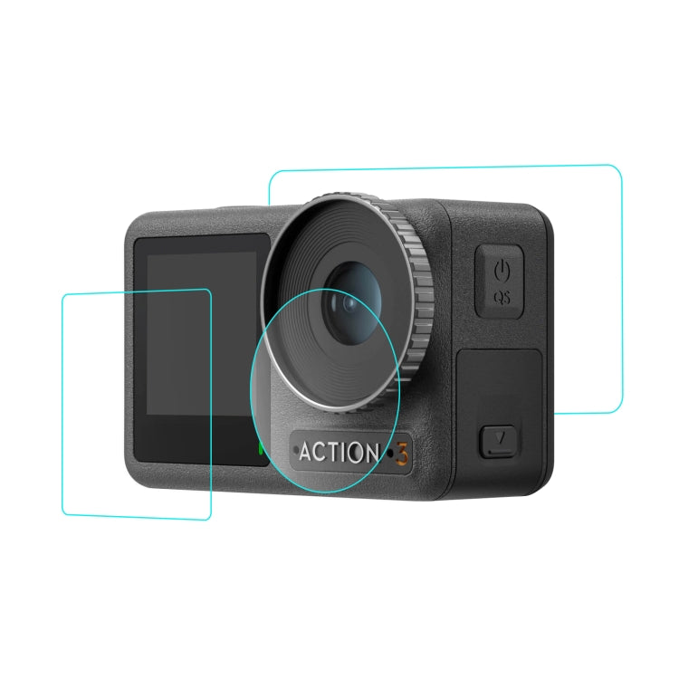 For DJI Osmo Action 3  PULUZ 3-in-1 Lens Front and Back Screen Tempered Glass Explosion-proof Film My Store