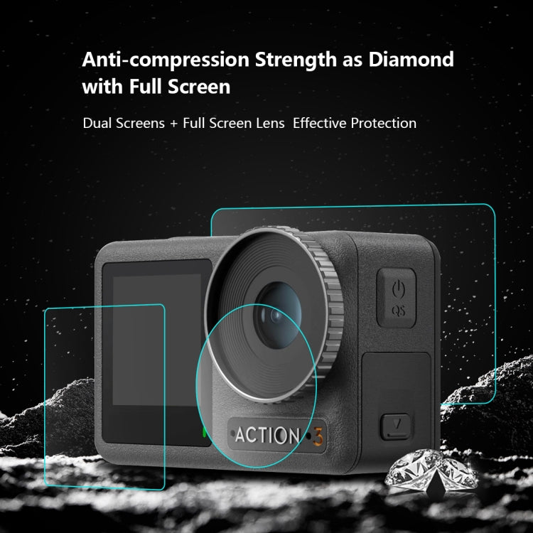 For DJI Osmo Action 3  PULUZ 3-in-1 Lens Front and Back Screen Tempered Glass Explosion-proof Film My Store